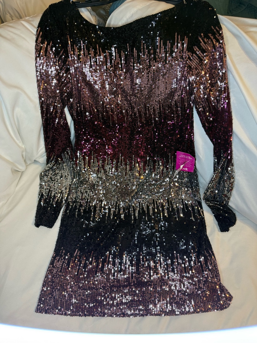 B Darlin Black and Silver Sequin Ombre Long Sleeve Dress